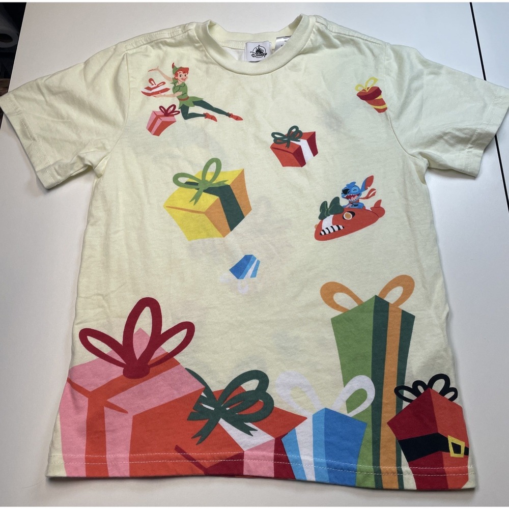 2023 Disney Parks Classic Christmas Shirt 7/8 Y Stitch Aladin Peter Pan Mickey